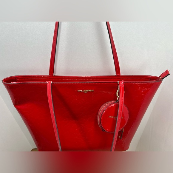 KARL LAGERFELD Red Paris Signature Shoulder Tote Bag Charm Purse Bag. - Picture 11 of 15